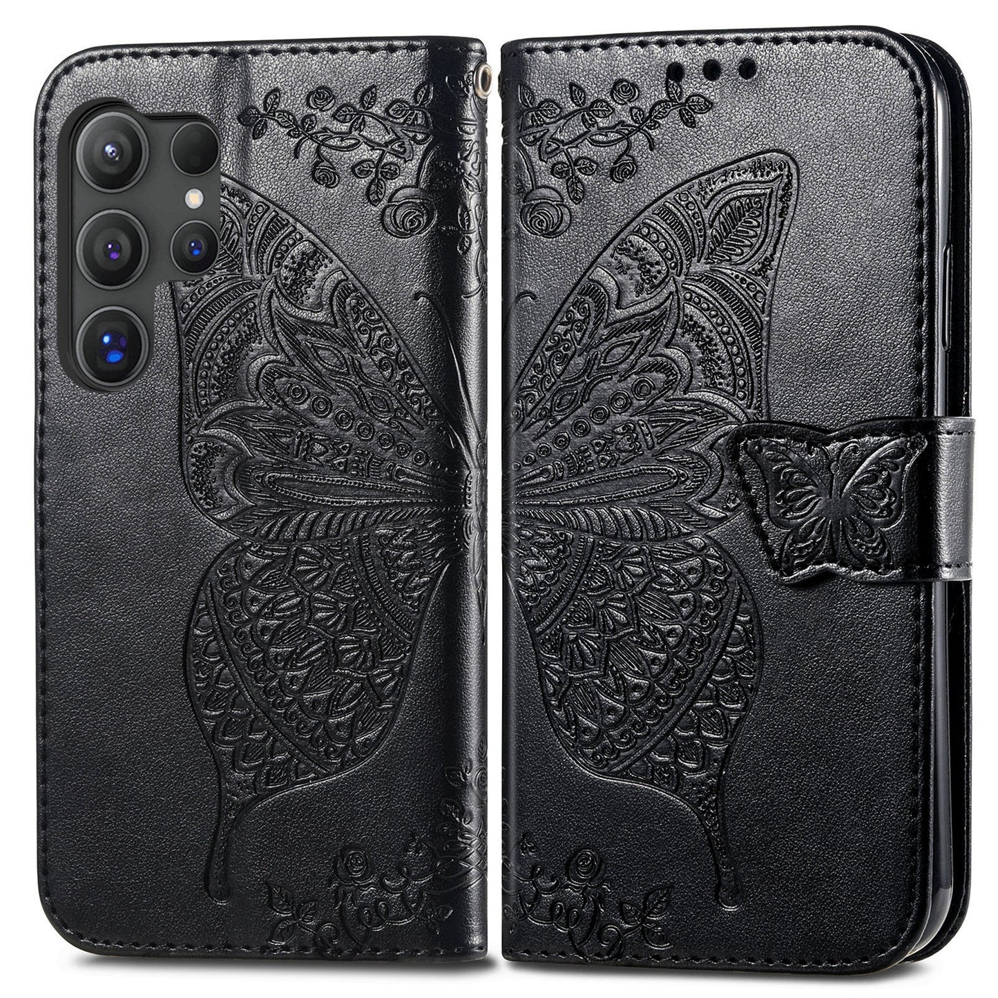 Embossed Butterfly Wallet Flip Case for Samsung Galaxy S25 Ultra
